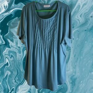 Fantaslook 2XL short sleeve polyester blend stretch blue/green woman's top.